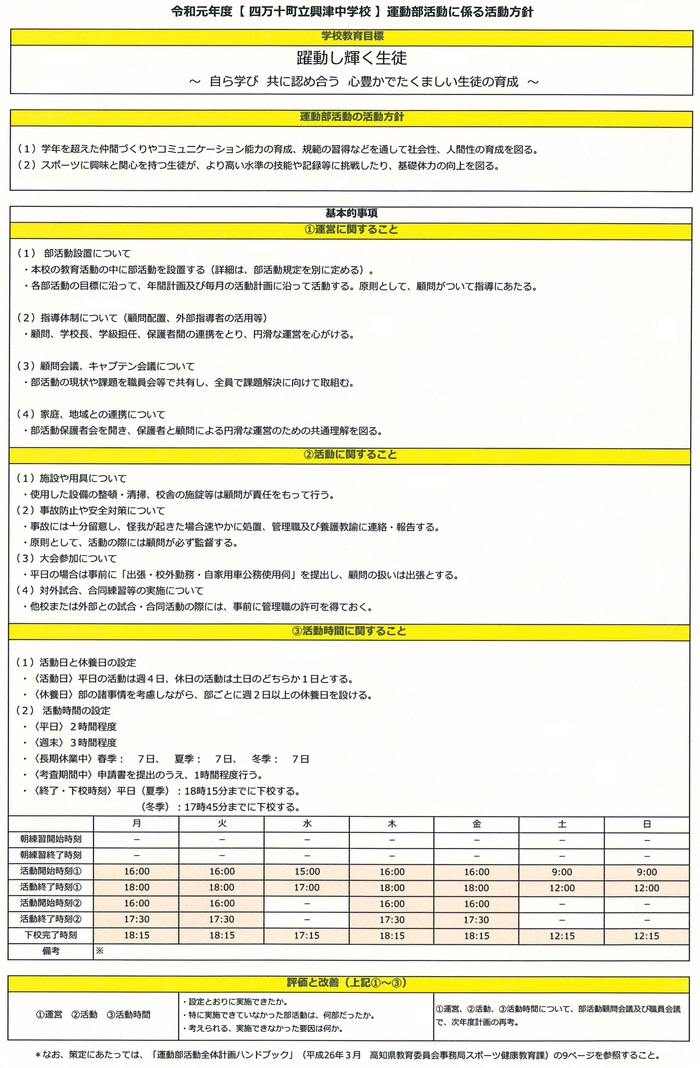 運動部活動に係る活動方針